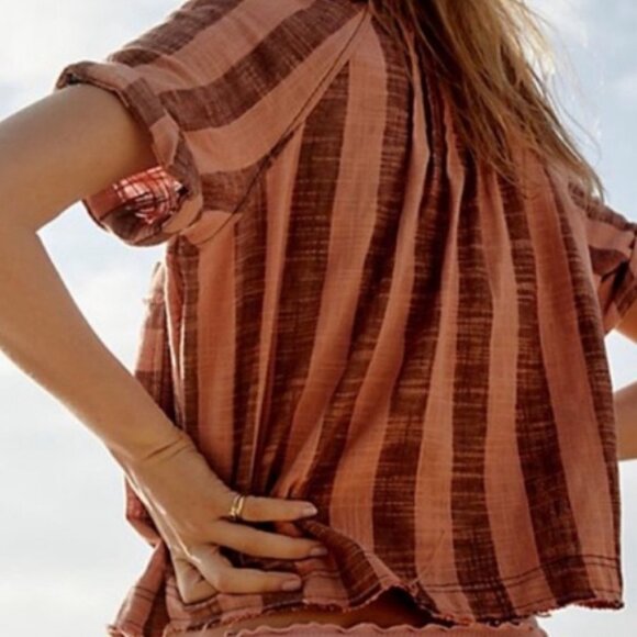 NWT Free People Away At Sea Striped‎ Top Button Up Size Small New With Tags Boho - Picture 4 of 7